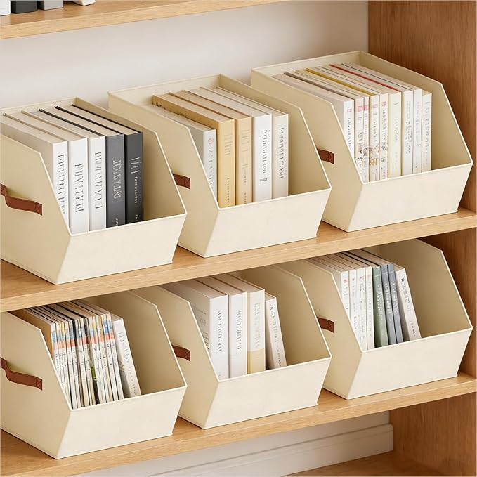 Large Closet Storage Cubes - Closet Storage Bins with Dual Handles for Clothes, Towels, Toys, Shelf Organizer Bins for Bedroom, Nursery, Shelves, Small Spaces, Beige, 4 Pack