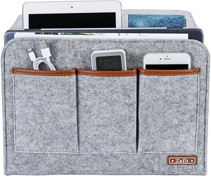 Zafit Bedside Caddy, 6 Pockets Large Size Bedside Storage Organizer Bedside Organizer Caddy for Magazine Remotes Phone (13.4'' x 18.1'', Light Grey)