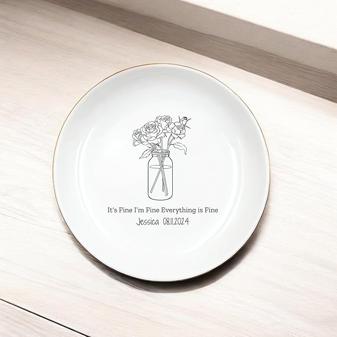 HatafaFurni Flower Bouquet Jewelry Dish, Customized Ring Dish Holder for Christmas, Birthday Gifts, Birth Flowers in Jars Jewelry Tray for Mom, Friend, Girlfriend, Personalized Bridesmaid Gifts