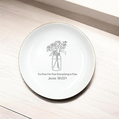HatafaFurni Flower Bouquet Jewelry Dish, Customized Ring Dish Holder for Christmas, Birthday Gifts, Birth Flowers in Jars Jewelry Tray for Mom, Friend, Girlfriend, Personalized Bridesmaid Gifts