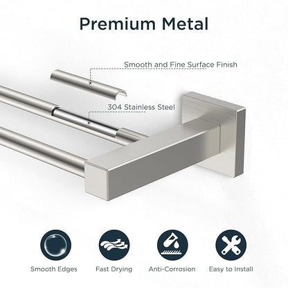 FORIOUS 24 Inch Double Towel Bar, Double Towel Racks for Bathroom Brushed Nickel, Heavy Duty SUS304 Stainless Steel Dual Towel Rail Wall Mount, Brushed Nickel