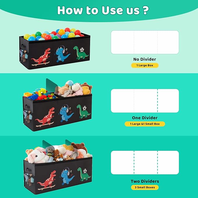 Extra Large Toy Box,150L Sturdy Dinosaur Collapsible Storage with Lid,40"x14"x16" Kids Storage Organizer,Chest Bin Baskets for Boys Girls,for Nursery,Bedroom,Playroom,Living Room,Toybox(Black)