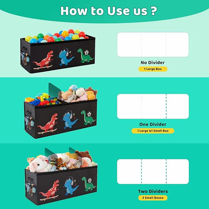 Extra Large Toy Box,150L Sturdy Dinosaur Collapsible Storage with Lid,40"x14"x16" Kids Storage Organizer,Chest Bin Baskets for Boys Girls,for Nursery,Bedroom,Playroom,Living Room,Toybox(Black)