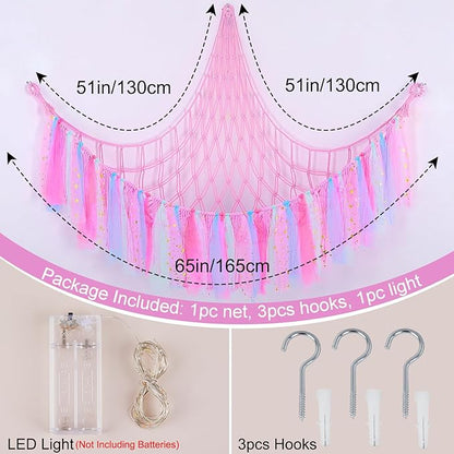 FIOBEE Stuffed Animals Net or Hammock with LED Light, Toy Hammock Hanging Stuffed Animals Storage Organizer Holder Room Décor for Nursery Kids Bedroom