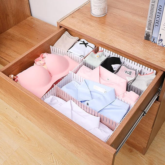 4Pcs Adjustable Drawer Dividers, 14.5in Drawer Divider Plastic Drawer Storage Partition Home Adjustable Clapboard for Bedroom Kitchen Office (Extended Version 47 * 7CM (Pack of 4