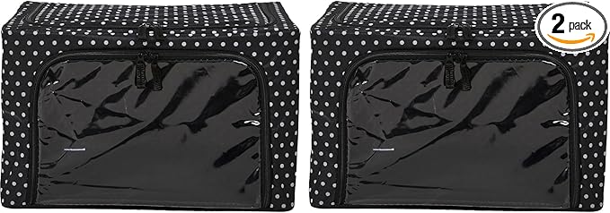 Periea Oxford Cloth Steel Frame Storage Boxes - Under-Bed or in Closet - Pack of 2 Small Organizers (Polka Dot)
