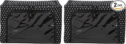 Periea Oxford Cloth Steel Frame Storage Boxes - Under-Bed or in Closet - Pack of 2 Small Organizers (Polka Dot)