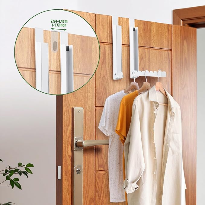 Afcabakila 2 Pack Over The Door Hooks Hanger Rack,Portable Storage Foldable Folding Clothes Drying Hanging Rack Cubicle Rrying Heavy Duty Hanger for Clothes, Coats, Towels for Bedroom Bathroom White