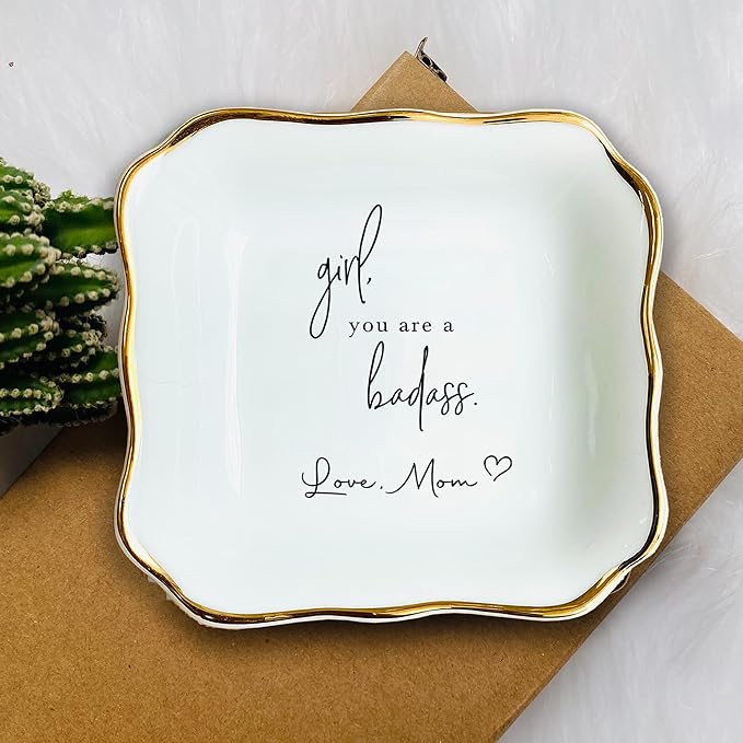 HatafaFurni Daughter Gift From Mom, Ring Dish For Girl Daughter, White Ceramic Jewelry Dish, Personalized Trinket Tray, Mother And Daughter, Wedding Gift, Graduation Birthday Gift