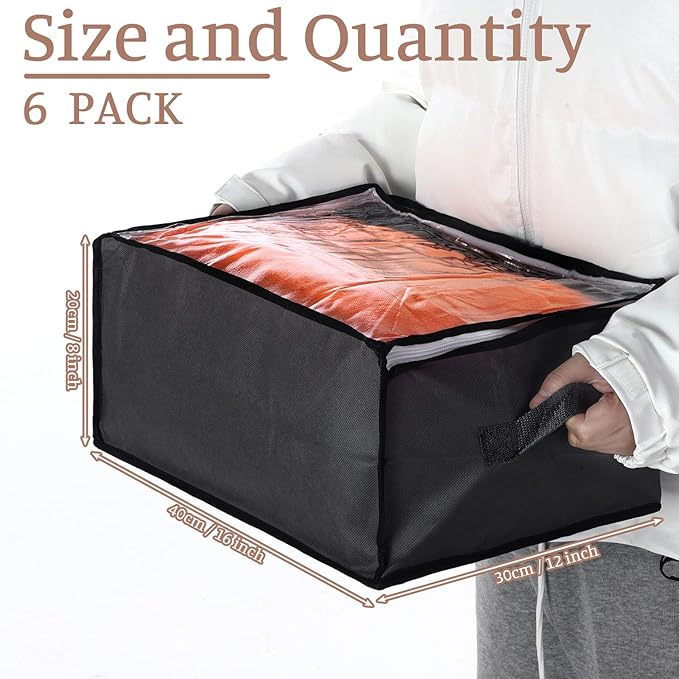 Sadnyy 6 Pcs Clear Storage Bags Zippered Plastic Clothes Containers Case Fabric Blanket Organizer Large Sweater Storage Bins with Handles for Cloth Bedding Sheets Closet Toys(16 x 12 x 8 Inch,Gray)