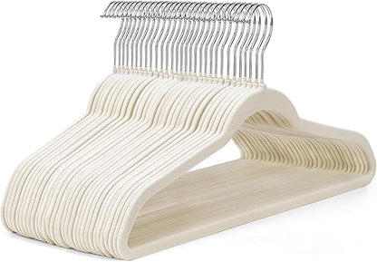 HOUSE DAY Ivory Velvet Hangers 50 Pack - Non Slip Felt Hangers Closet Essentials, Premium Space Saving Hanger, Gentle on Clothes, Sturdy Shoulder Design