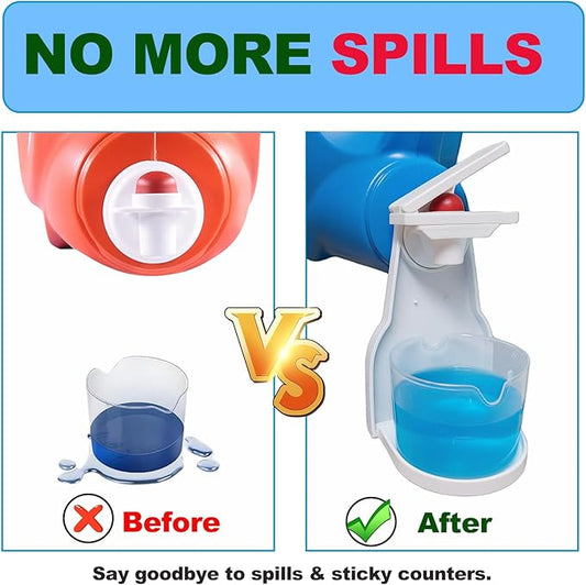 2-Pack Laundry Detergent Dispenser Cup Holders with Easy-Press Spout Switch, Drip Catcher Tray, No-Mess Soap Dispenser Organizer for Laundry Room Storage & Cleaning Supplies