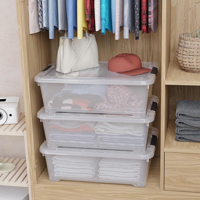 Buyitt 20 Quart Plastic Under Bed Storage Box, Stackable Nestable Organizer Bin with Wheels, Multi-Purpose Closet Organizer Storage Containers (3 Pack)