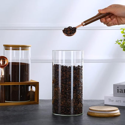 ZOMUIA Glass Coffee Containers Airtight Coffee Bean Storage Canisters with Shelf, 3Pcs 44oz Coffee Station Organizer, Kitchen Food Storage Jars for Sugar, Candy, Oats, Nuts