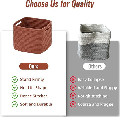 3 Pack Cube Storage Bin, 9”x9”x7” Cotton Rope Woven Baskets for Organizing Toys Clothes Towels, Square Gift Storage Baskets for Shelf, Nursery, Closet, Bathroom, Pantry (Red)