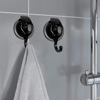 YSSILADI Heavy Duty Suction Cup Hooks for Shower, Bathroom Robe, Garland Decoration - Vacuum Glass Hooks, Reusable, No Hole Punched (Black, 4 Pack)