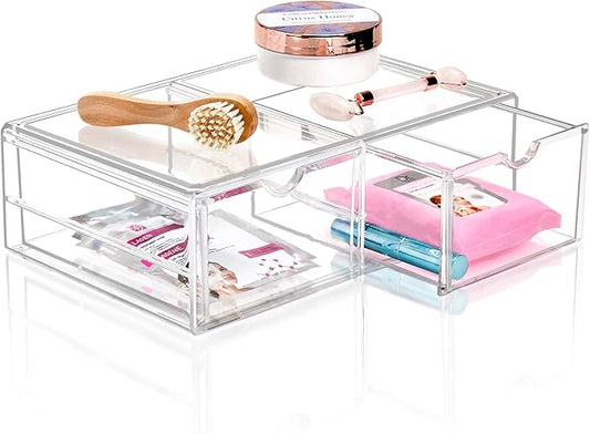 Sorbus Large Stackable Acrylic Drawers - 2 Clear Storage Drawers for Organizing Make up, Nail Polish, Hair Accessories, and Beauty Supplies - Makeup Organizer for Vanity, Bathroom Organizer Countertop