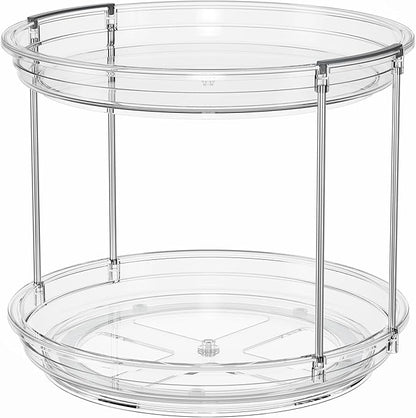 2 Pack 2 Tier Lazy Susan Organizer, 9.25'' Lazy Susan Turntable for Cabinet, Stackable Turntable Organizer Rotating Spice Rack Organization for Kitchen Countertop, Pantry, Bathroom, Clear