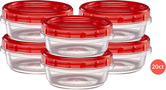 ELEGANT DISPOSABLES (8 Ounce 20 Pack) Twist cap Containers Clear Bottom With Red Top Screw on Lids Twist Top Food Storage Freezer Containers
