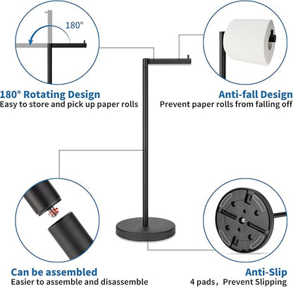 Matte Black Toilet Paper Holder Stand 1 pc, Free Standing Toilet Paper Holder Stand,Bathroom Toilet Paper Storage with 2.7 Pounds Heavy Base for 4+1 Rolls,Toilet Tissue Holder