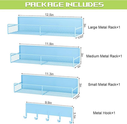 4 Pack Magnetic Shelves for Washing Machine, Heavy-Duty Magnetic Laundry Organizer with Hooks, Washing Machine Shelf for Refrigerator, Metal Storage Baskets, Closet & Laundry Room Organization (Blue)