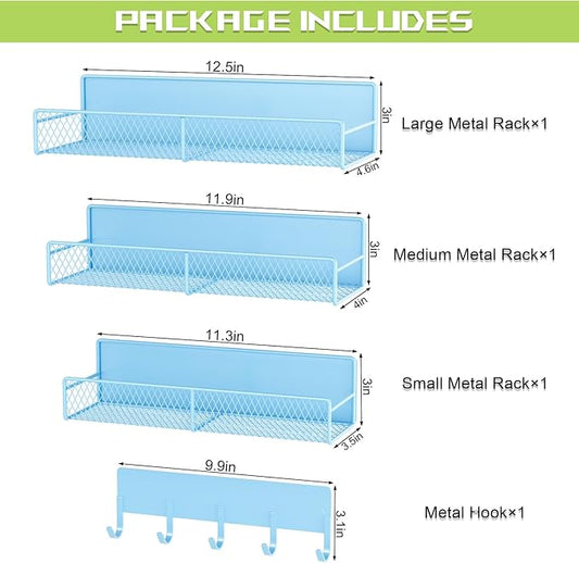 4 Pack Magnetic Shelves for Washing Machine, Heavy-Duty Magnetic Laundry Organizer with Hooks, Washing Machine Shelf for Refrigerator, Metal Storage Baskets, Closet & Laundry Room Organization (Blue)