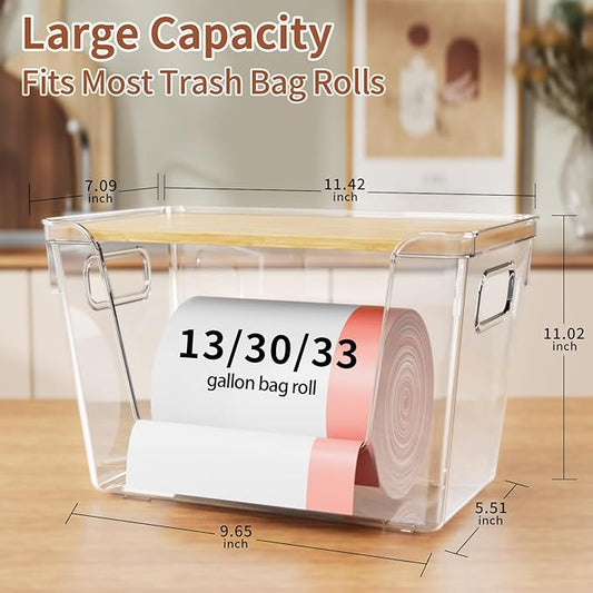 2 Set Stackable Storage with Bamboo Top for Laundry Room Organization, Extra Large Trash Bag/Garbage Bag Dispenser, Under Sink Organizer, Pantry Organizers