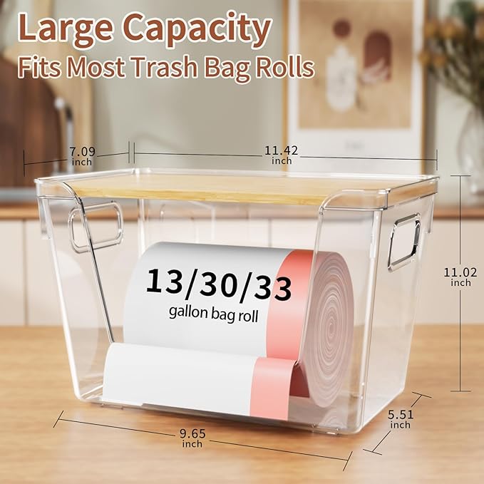 1 Set Stackable Storage with Bamboo Top for Laundry Room Organization, Extra Large Trash Bag/Garbage Bag Dispenser, Under Sink Organizer, Pantry Organizers
