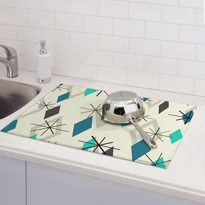 Vintage Mid Century Geometic Dish Drying Mat For Kitchen Counter, Super Absorbent Microfiber Large Dish Drying Pad 18"x24" For Kitchen Dishware Coffee Maker Bar