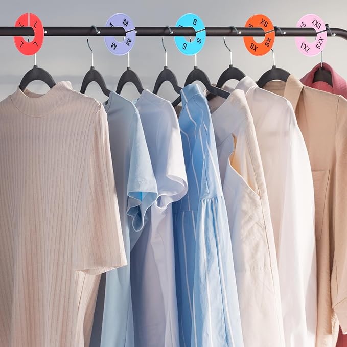 8 PCS Clothing Size Dividers, Closet Dividers for Hanging Clothes, Color Plastic Clothing Rack Size Divider Round Colorful Plastic Hanger Tags Reusable Clothes Divider for Racks in 8 Sizes 2XS - 3XL