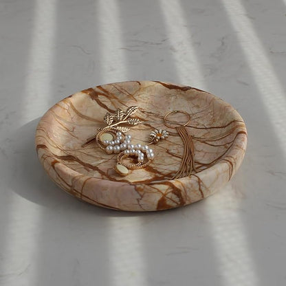 Nawgnail Natural Travertine Marble Jewelry Dish 5.5", Trinket Dish for Ring Earring, Gift for Woman Daugther(Pink Marble)