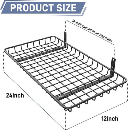 WALMANN 12x24 inch Wall Shelves, Wall-Mounted Storage Shelf for Garage, Closet, Laundry Room, Heavy Duty Floating Shelf, Holds Up to 60 lbs(Pack of 2, Black)