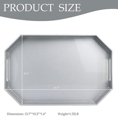 Spsyrine Silver Plastic Serving Tray for Ottoman, Coffee Table, Octagon Decorative Tray for Entertaining, Outdoor, Living Room, Home Decor