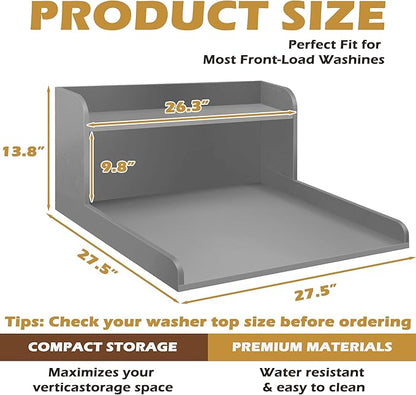 Royxen Washer Dryer Countertop with Shelf,2-Tier Laundry Countertop for Single Washer and Dryer,Soild Wood Core Washer Dryer Topper for Laundry Room Organization (Grey)