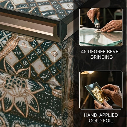 Homruilink High End Glass Jewelry Box - 3 Layer Jewelry Organizer - Velvet-Lined Case For Ring, Necklace, Earring, Bracelet Storage - Black Gold Floral - Christmas Gifts For Women