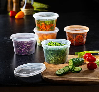Pantry Value [16 oz. - 48 Count Plastic Food Storage Deli Containers with Lids, Disposable Containers With Lids - Perfect for Storing Soups, Sauces, and Snacks