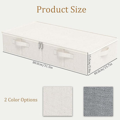 ENUMAIL Underbed Storage Bins Compartment, Foldable Under Bed Boxes Organizer, Cube Container with Lid for Organizing Clothes, Sheets, Blankets, Comforter, 31.4x15.7x5.9in, Beige, 2 Pack
