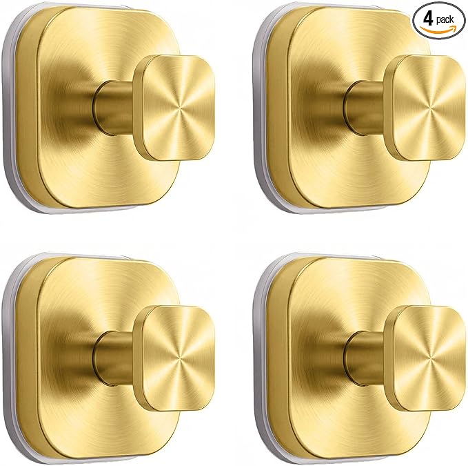 IGDALAR Suction Cup Hooks 4 Pack - Heavy Duty Vacuum Towel Hooks (Max Load 15 lbs) for Shower, Removable Waterproof Wall Hangers for Bathroom Glass, Window & Kitchen (Gold)
