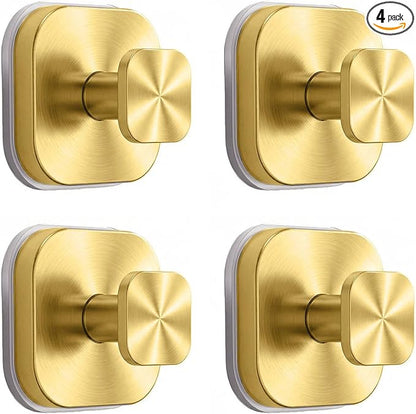 IGDALAR Suction Cup Hooks 4 Pack - Heavy Duty Vacuum Towel Hooks (Max Load 15 lbs) for Shower, Removable Waterproof Wall Hangers for Bathroom Glass, Window & Kitchen (Gold)