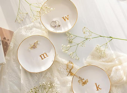 COLLECTIVE HOME - Ceramic Jewelry Tray, Decorative Trinket Dish for Rings Earrings Necklaces Bracelet Watch Keys, Birthday Mother's Day Christmas Gift for Women, 4.75", Glossy (w)