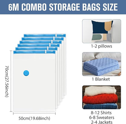 BoxLegend Vacuum Storage Bags with Hand Pump 6 Medium 19.68’’x27.56’’ Thickened Vacuum Seal Bags for Clothing Bed Sheets Pillowcases Compression Space Saving for Luggage, Backpack, Suitcase
