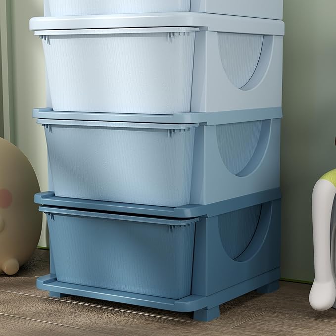 Qaba 4 Tier Kids Storage Unit, Toy Organizers and Storage with 4 Drawer Chest for Kids Bedroom Nursery Kindergarten Living Room for Boys Girls Toddlers, Blue