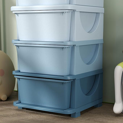 Qaba 4 Tier Kids Storage Unit, Toy Organizers and Storage with 4 Drawer Chest for Kids Bedroom Nursery Kindergarten Living Room for Boys Girls Toddlers, Blue