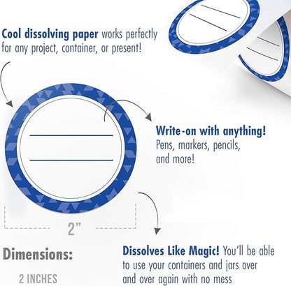 MESS Dissolvable Canning Labels for Jars – 200 Dissolvable Mason Jar Labels - Dissolvable Food Labels for Containers - Jam Homemade Canning Jar Labels Stickers - Removable Mason Jar Labels 2" Blue