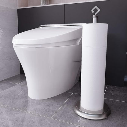 Toilet Paper Holder for Bathroom, Metal Free Standing Toilet Paper Storage with Rustproof, Tissue Paper Roll Stand for Bathroom Accessories (Brushed Nickel)