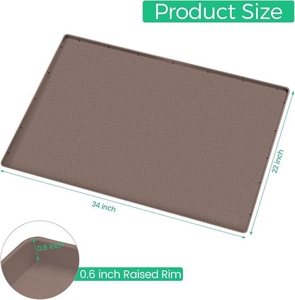 TRZZ Silicone Waterproof Under Sink Mat 34" x 22", Drip Tray and Cabinet Liner for Kitchen and Bathroom, Prevents Water Damage and Organizes Cabinets (Brown)