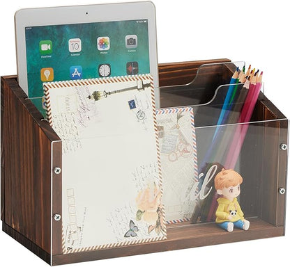 Mail Organizer with Clear Acrylic Dividers - 3 Slots Letter Holder for Desk, Mail Sorter Organizer Wall Mounted, Mailbox Hoder Counter for Home Office Family