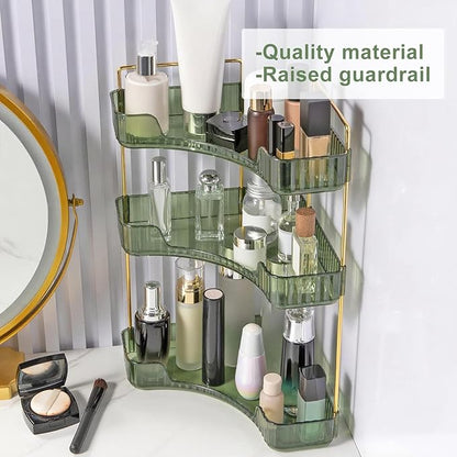 INVSSENE Corner Bathroom Countertop Organizer, Vanity Trays for Bathroom Counter, Makeup Organizer, Perfume Tray, Kitchen Spice Rack, Fits 90 Corner(Green, 3 Tiers)