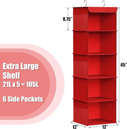 Simple Houseware 5 Shelf Hanging Closet Organizer, Red