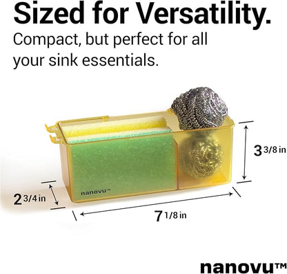 Nanohold Kitchen Sink Caddy for Flat Surfaces - Strong Hold Easy Install Kitchen Sink Organizer with Drainage Holes - Soap Sponge, Dishwashing Tools and Dish Brush Holder - Home Accessories by Nanovu